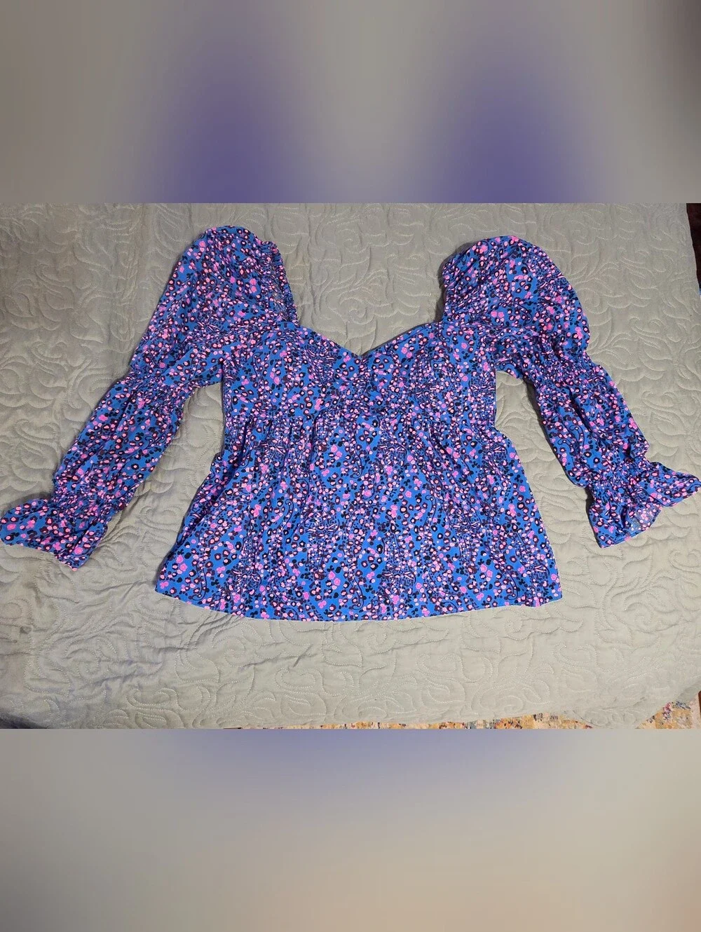 Lilly Pulitzer Preslee Babydoll Top Sz 14 Blue Flare Growl And Prowl.